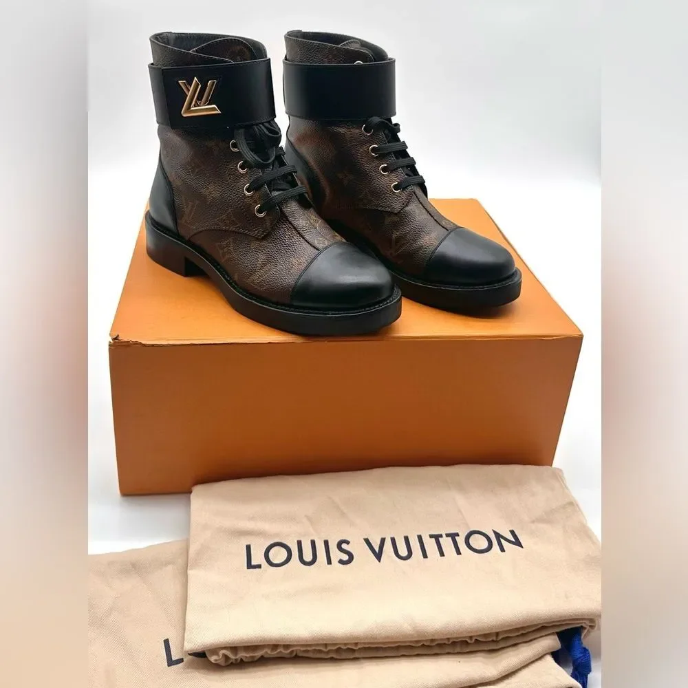 Louis Vuitton Wonderland Ranger Combat Boot Brown LV Monogram EU 37.5 US 7.5